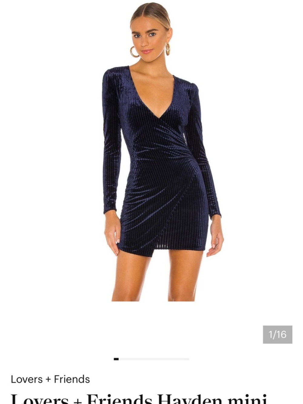 Lovers + Friends Navy Velvet Long-Sleeve Mini Dress